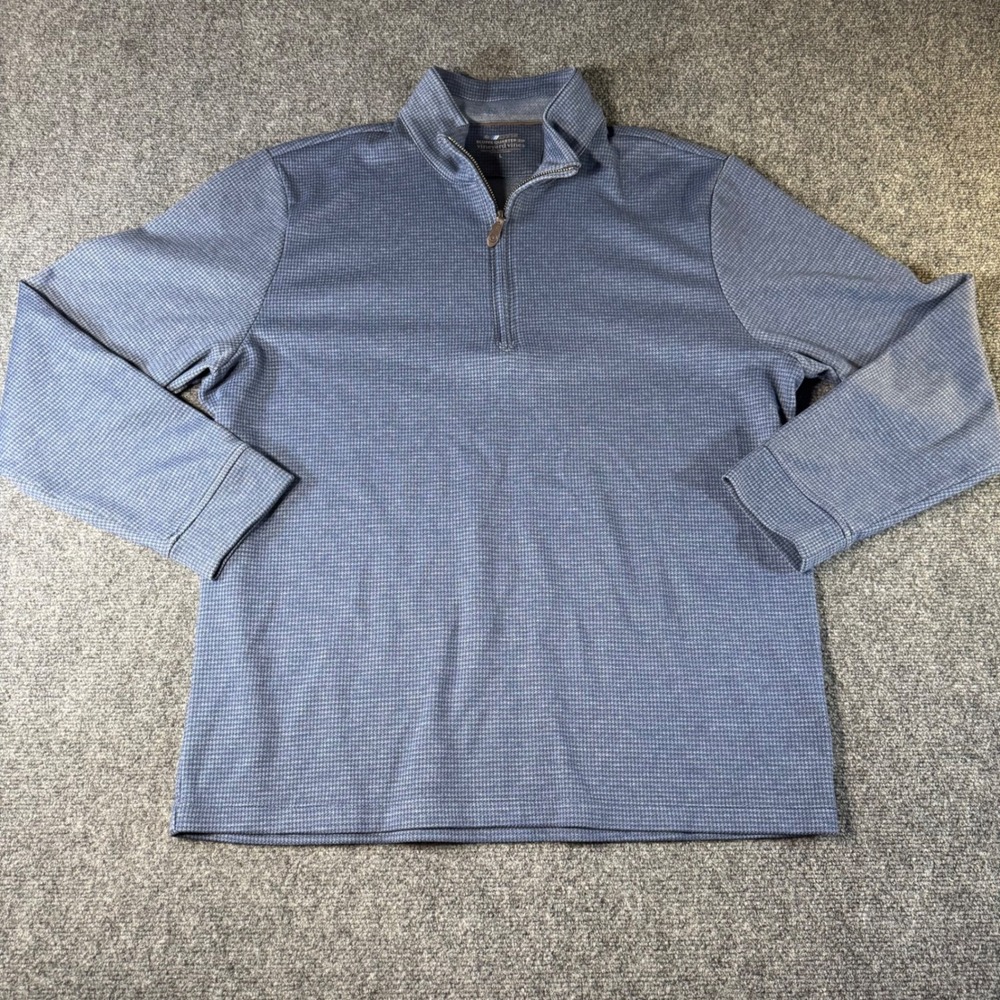 Vineyard Vines OTG Bluffs Quarter-Zip Pullover Mens Large Blue Houndstooth L